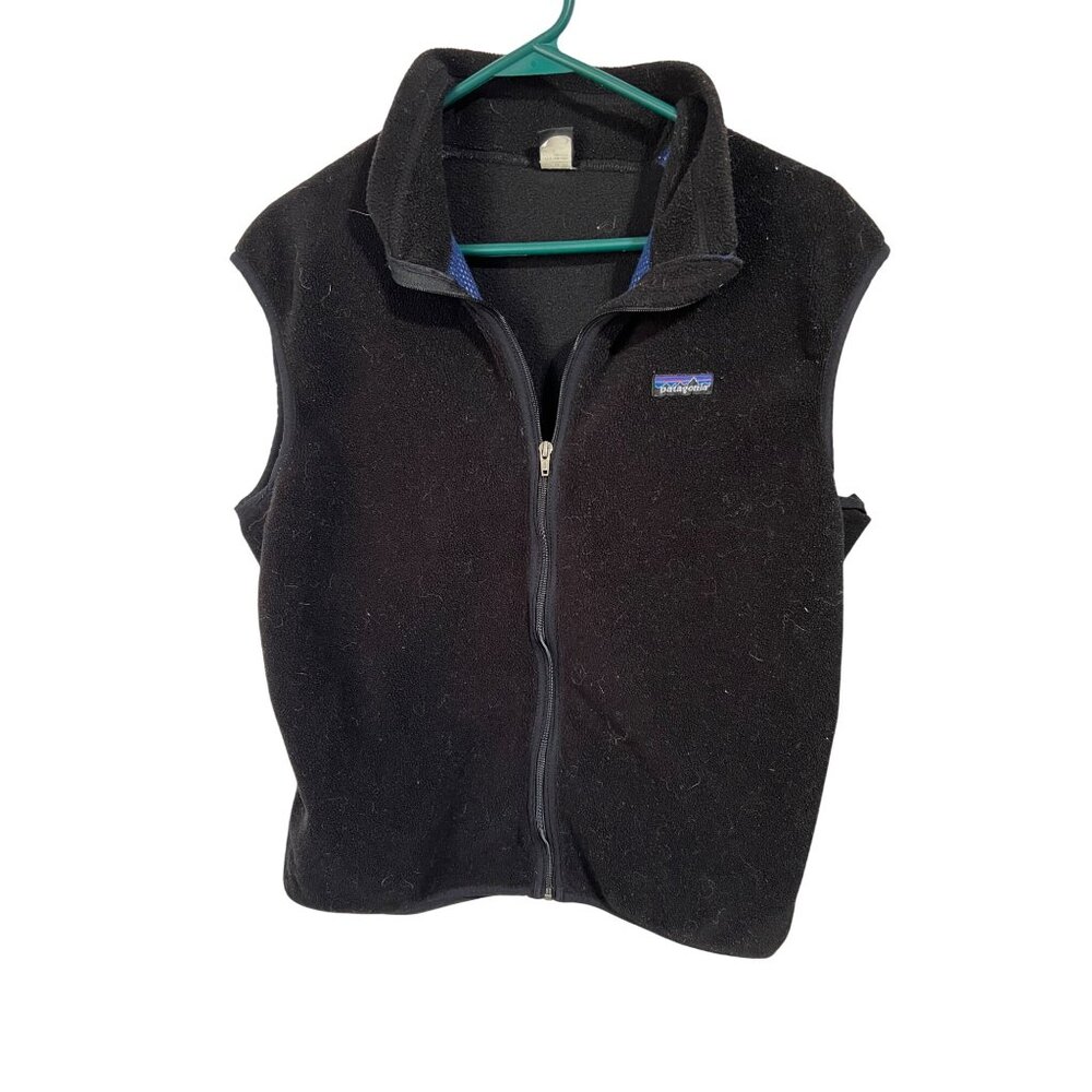 Vintage Patagonia Black Fleece Vest Mens Large With Full Zip & Back Pocket